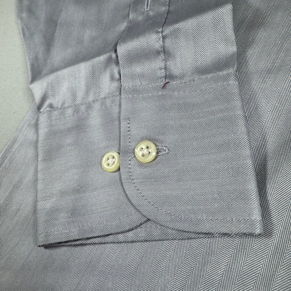 Geoffrey Beene Mens Gray Classic Fit Wrinkle-Free Herringbone Dress Shirt Medium - Picture 9 of 14